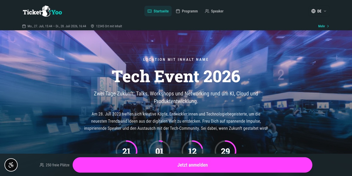 Dark-Landingpage – Eventseite
